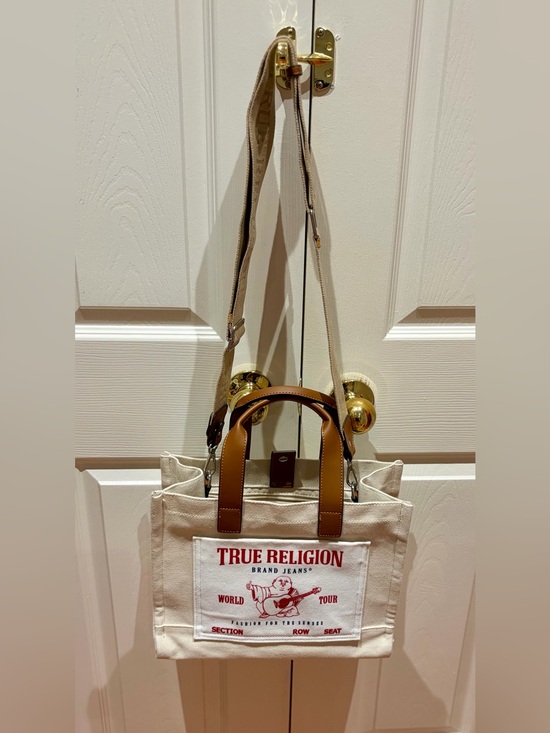 True Religion Handbags - True Religion Buddha Mini Canvas Tote Bag Crossbody Off-White 🤎 Like New